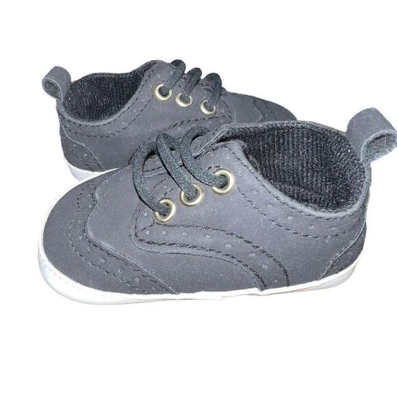 Unisex First Steps Black Oxford Baby Shoes Size 3-6M - Picture 2 of 4